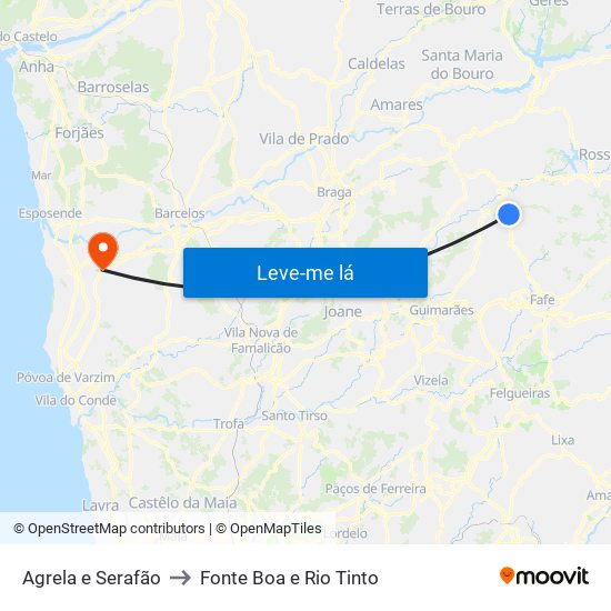 Agrela e Serafão to Fonte Boa e Rio Tinto map