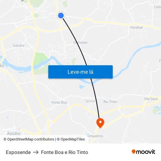 Esposende to Fonte Boa e Rio Tinto map