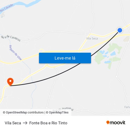 Vila Seca to Fonte Boa e Rio Tinto map