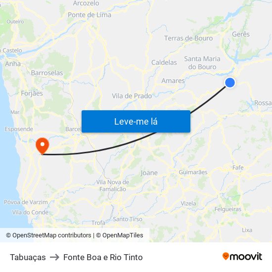 Tabuaças to Fonte Boa e Rio Tinto map