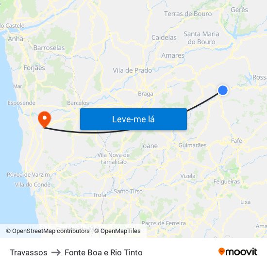 Travassos to Fonte Boa e Rio Tinto map