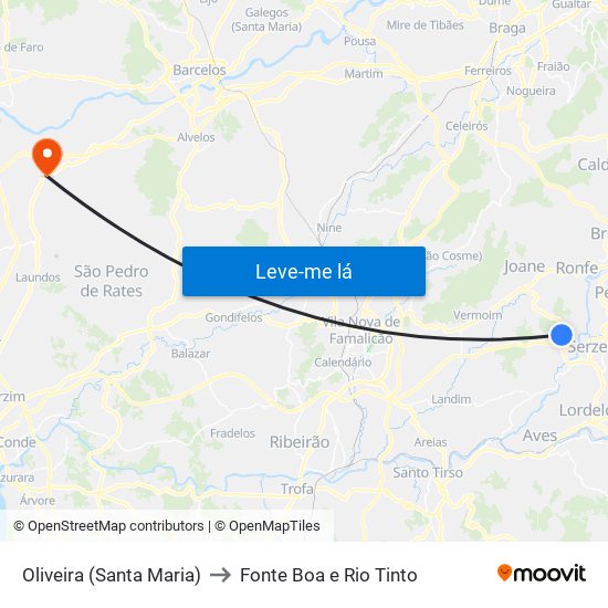 Oliveira (Santa Maria) to Fonte Boa e Rio Tinto map