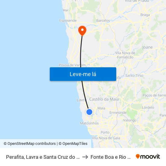 Perafita, Lavra e Santa Cruz do Bispo to Fonte Boa e Rio Tinto map