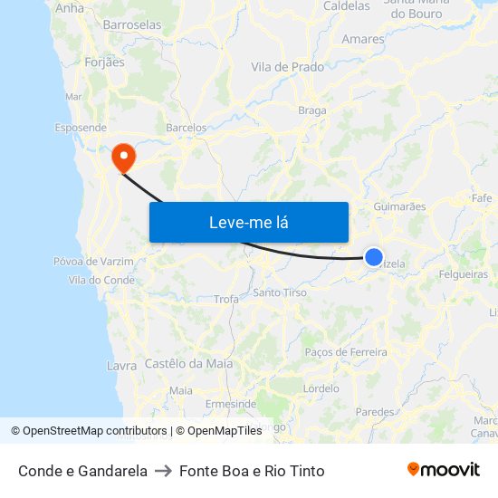 Conde e Gandarela to Fonte Boa e Rio Tinto map