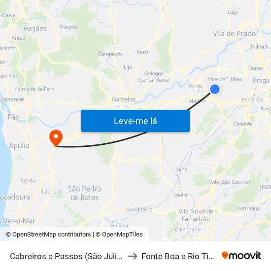 Cabreiros e Passos (São Julião) to Fonte Boa e Rio Tinto map