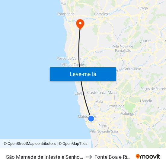 São Mamede de Infesta e Senhora da Hora to Fonte Boa e Rio Tinto map