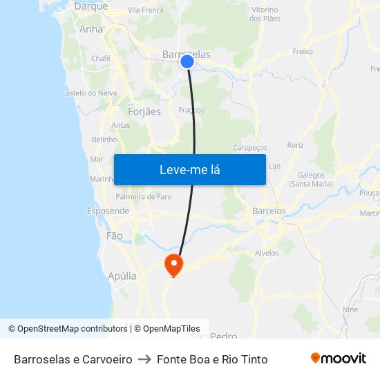 Barroselas e Carvoeiro to Fonte Boa e Rio Tinto map