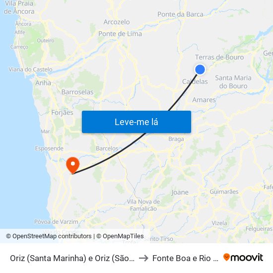 Oriz (Santa Marinha) e Oriz (São Miguel) to Fonte Boa e Rio Tinto map