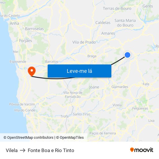 Vilela to Fonte Boa e Rio Tinto map