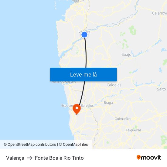 Valença to Fonte Boa e Rio Tinto map