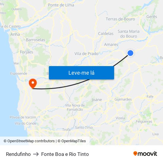 Rendufinho to Fonte Boa e Rio Tinto map