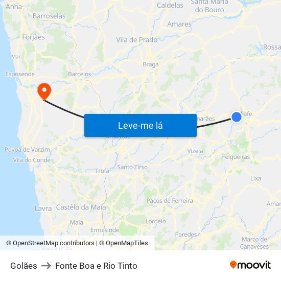 Golães to Fonte Boa e Rio Tinto map