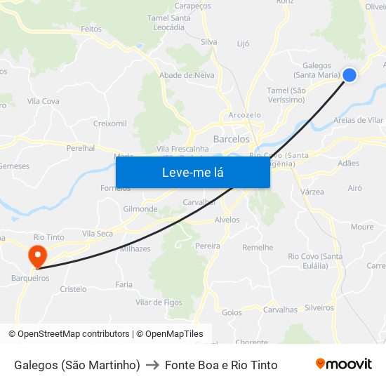 Galegos (São Martinho) to Fonte Boa e Rio Tinto map