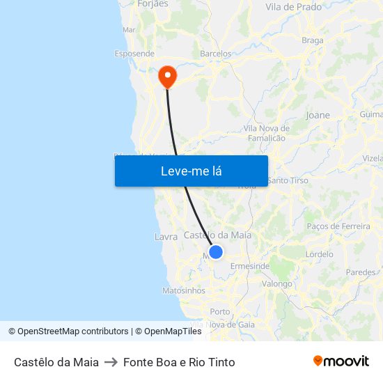 Castêlo da Maia to Fonte Boa e Rio Tinto map