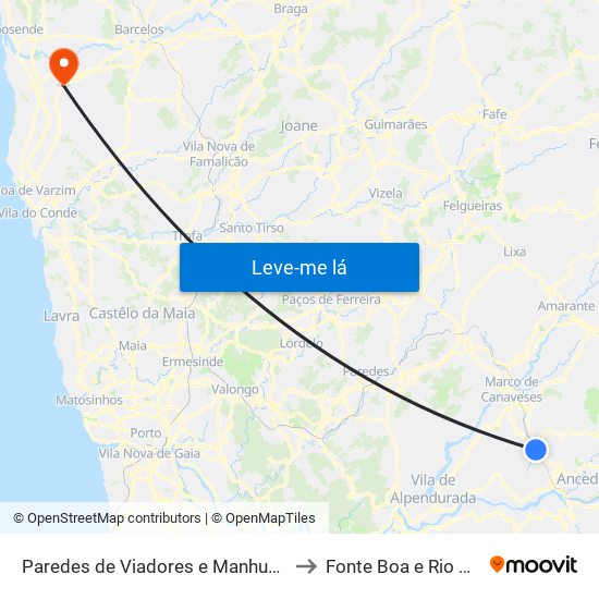 Paredes de Viadores e Manhuncelos to Fonte Boa e Rio Tinto map