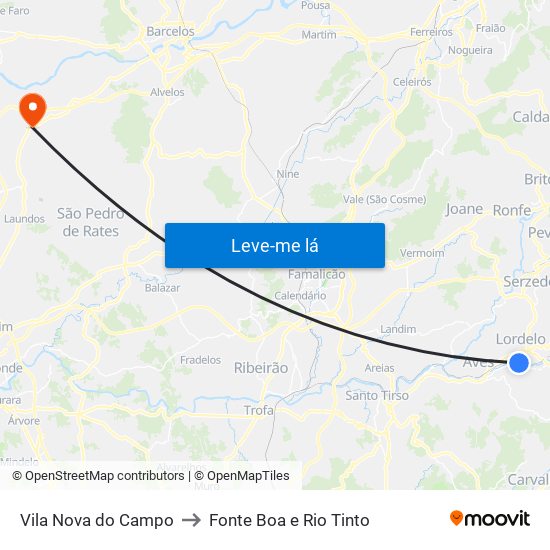 Vila Nova do Campo to Fonte Boa e Rio Tinto map