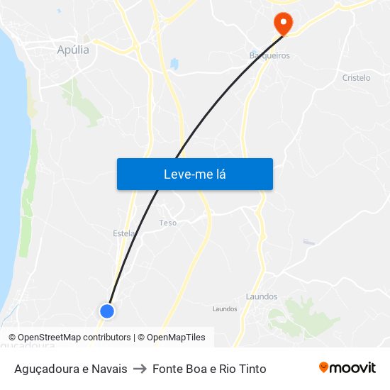 Aguçadoura e Navais to Fonte Boa e Rio Tinto map