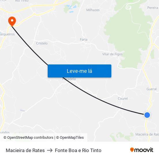 Macieira de Rates to Fonte Boa e Rio Tinto map