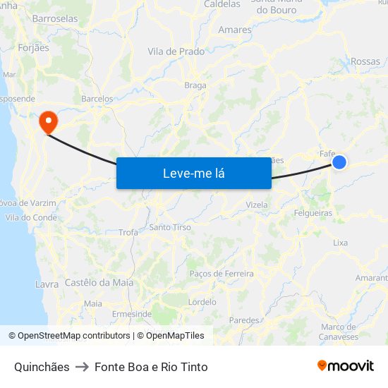 Quinchães to Fonte Boa e Rio Tinto map