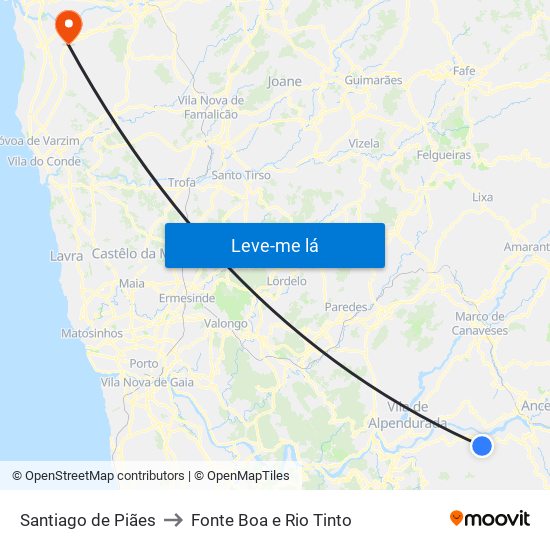 Santiago de Piães to Fonte Boa e Rio Tinto map