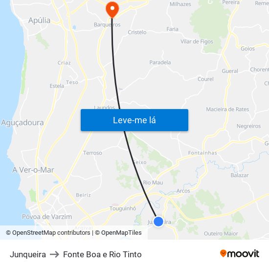 Junqueira to Fonte Boa e Rio Tinto map