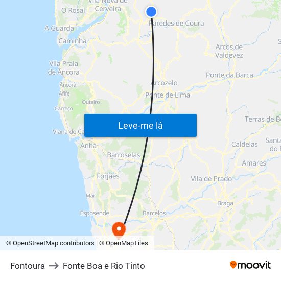 Fontoura to Fonte Boa e Rio Tinto map