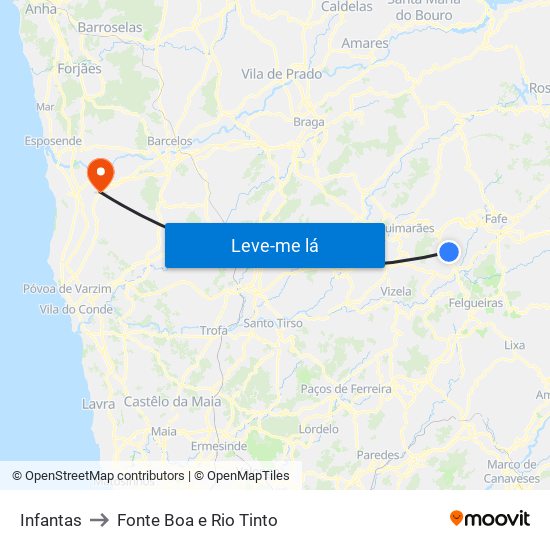 Infantas to Fonte Boa e Rio Tinto map