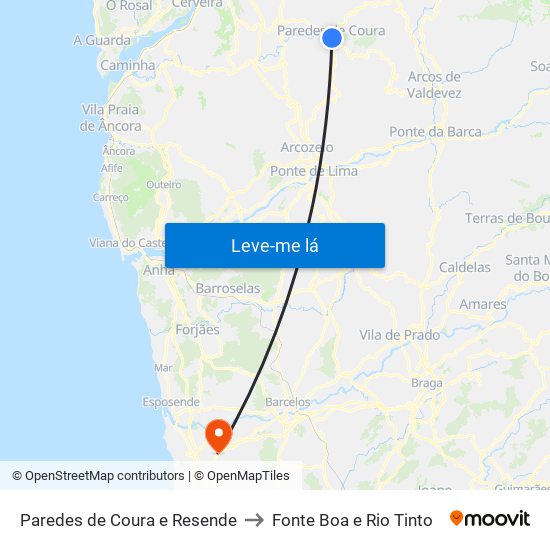 Paredes de Coura e Resende to Fonte Boa e Rio Tinto map