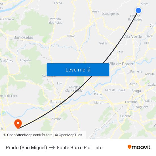 Prado (São Miguel) to Fonte Boa e Rio Tinto map