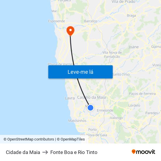 Cidade da Maia to Fonte Boa e Rio Tinto map