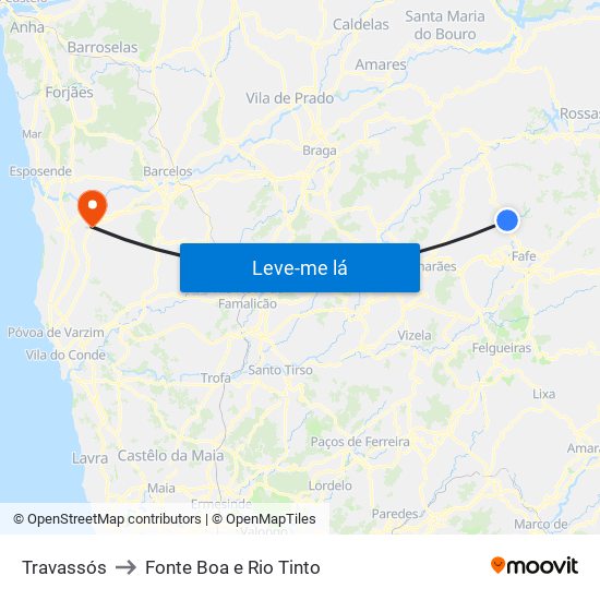 Travassós to Fonte Boa e Rio Tinto map