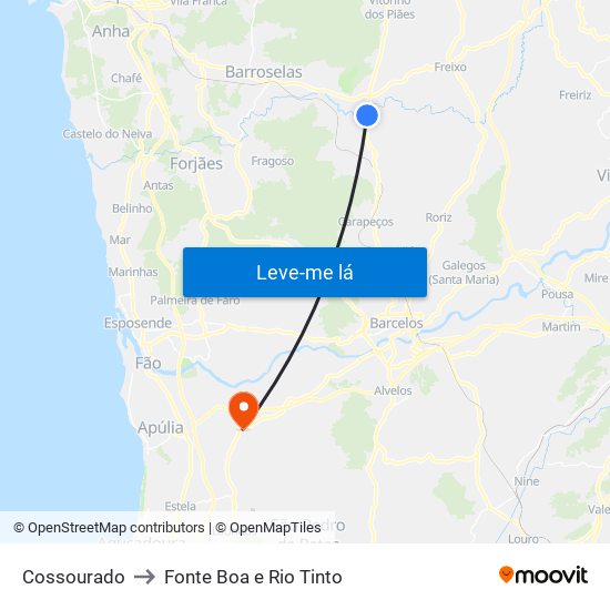 Cossourado to Fonte Boa e Rio Tinto map