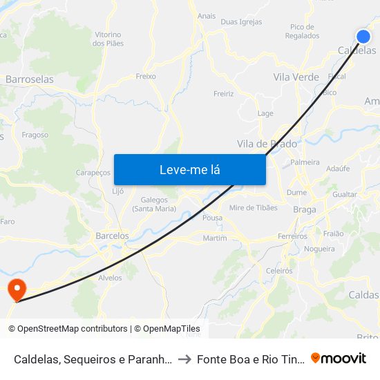 Caldelas, Sequeiros e Paranhos to Fonte Boa e Rio Tinto map