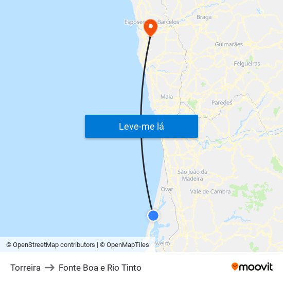 Torreira to Fonte Boa e Rio Tinto map