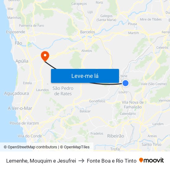 Lemenhe, Mouquim e Jesufrei to Fonte Boa e Rio Tinto map