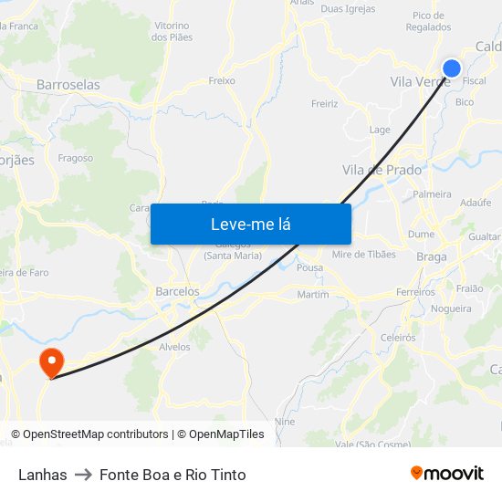 Lanhas to Fonte Boa e Rio Tinto map