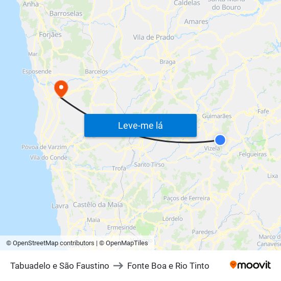 Tabuadelo e São Faustino to Fonte Boa e Rio Tinto map