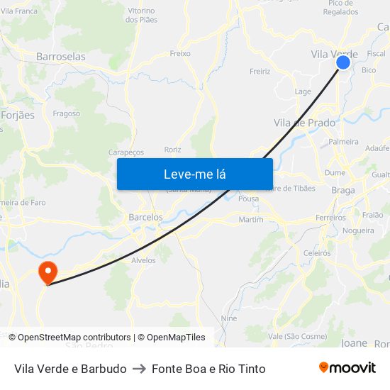 Vila Verde e Barbudo to Fonte Boa e Rio Tinto map