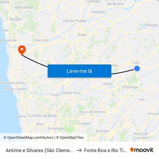 Antime e Silvares (São Clemente) to Fonte Boa e Rio Tinto map