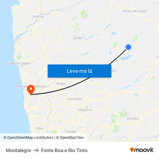 Montalegre to Fonte Boa e Rio Tinto map