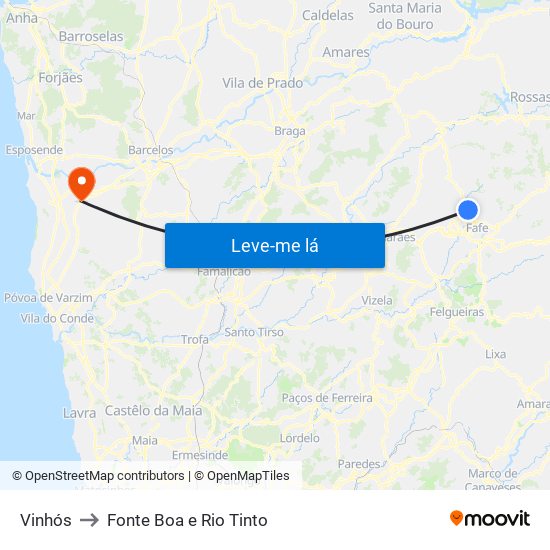 Vinhós to Fonte Boa e Rio Tinto map