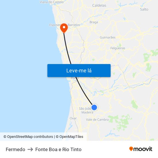 Fermedo to Fonte Boa e Rio Tinto map