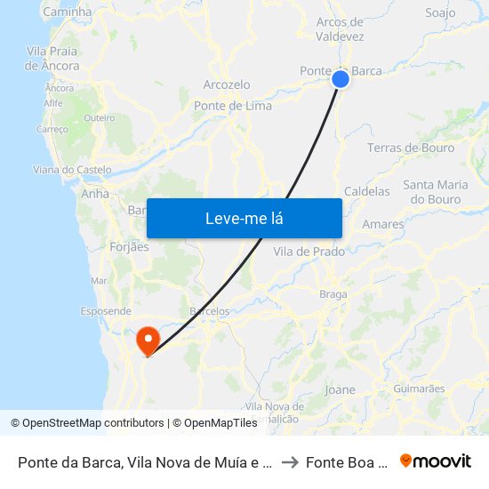 Ponte da Barca, Vila Nova de Muía e Paço Vedro de Magalhães to Fonte Boa e Rio Tinto map