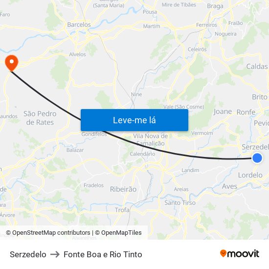 Serzedelo to Fonte Boa e Rio Tinto map