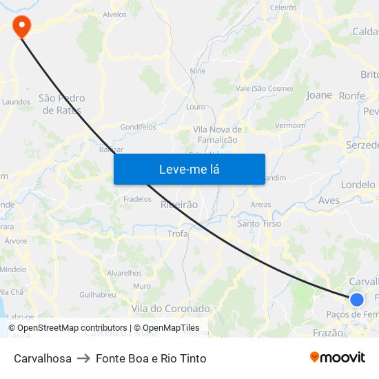 Carvalhosa to Fonte Boa e Rio Tinto map
