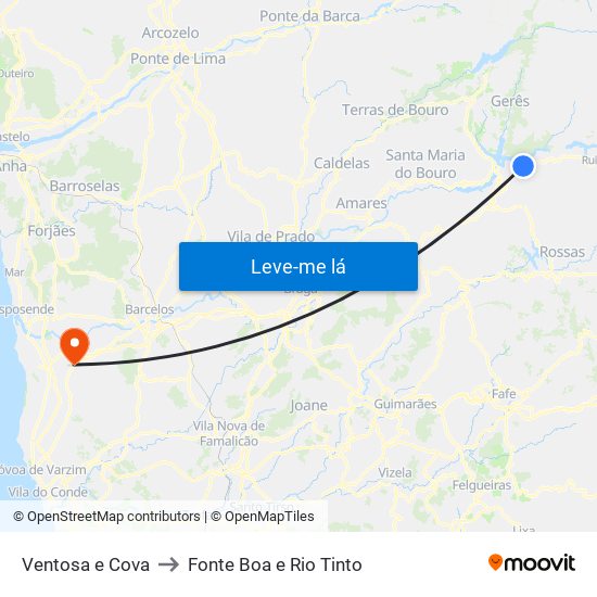 Ventosa e Cova to Fonte Boa e Rio Tinto map