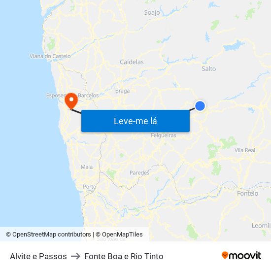 Alvite e Passos to Fonte Boa e Rio Tinto map