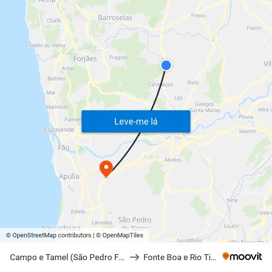 Campo e Tamel (São Pedro Fins) to Fonte Boa e Rio Tinto map