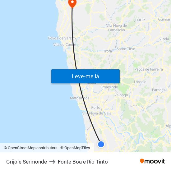 Grijó e Sermonde to Fonte Boa e Rio Tinto map