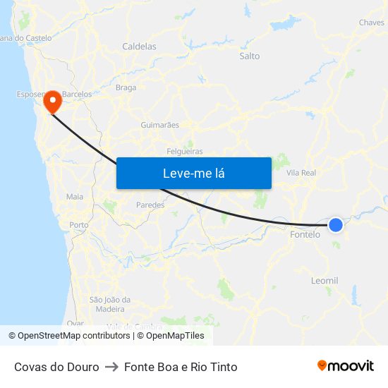 Covas do Douro to Fonte Boa e Rio Tinto map